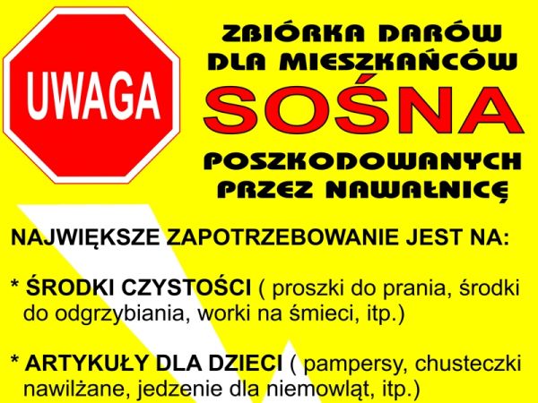 Zbiórka darów dla mieszkańców Sośna